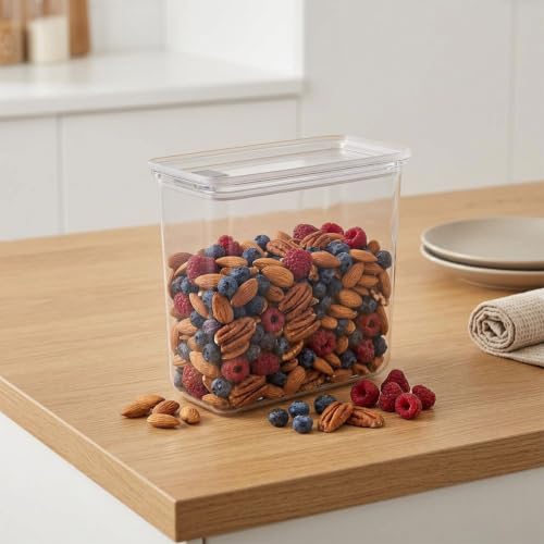 Image of All Time Modular Plastic Storage Container 2100ml | Food Grade Airtight Kitchen Storage Jar with Silicone Gasket Lid | Stackable Multipurpose Canister for Flour, Cereals & Pantry Storage - Transparent