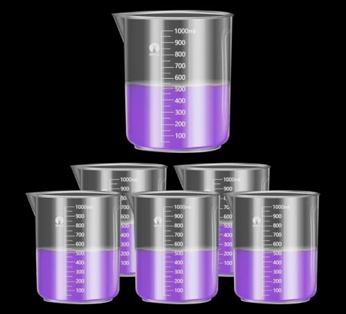 Image of 1000ml Plastic Measuring Cups Graduated Epoxy Resin Mixing Cups, Small Beaker, Plastic Measuring Cup for Epoxy Resin, Paint, Art Craft, Soap Candle Tumbler Making (6, 1000ml)
