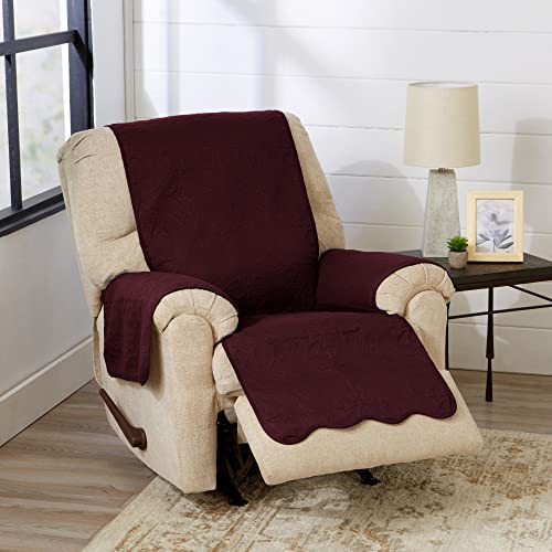 Image of Great Bay Home Reversible Recliner Cover - Washable Slipcover Furniture Protector with Elastic Straps - Perfect for Kids & Pets - Quilted & Stitched Detail (Wine /Light Grey)