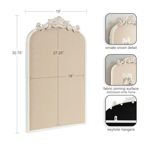 Image of Kate and Laurel Arendahl Decorative Arch Pinboard; 19 x 31; White; Framed Arched Ornate Vintage Cork Board for Use as Motivational Vision Board or Wall Organizer