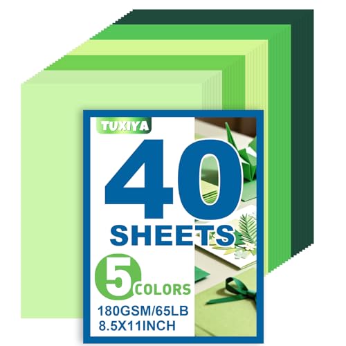 40 Sheets 8.5" x 11" Colored Cardstock, 5 Assorted Green