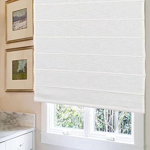 Cordless Roman Shades Window Shades, White Custom Blackout Light Filtering Window Roman Blinds, 10% Linen Fabric Roman Shades For Windows, French Doors, Doors, Kitchen Windows #TOP1