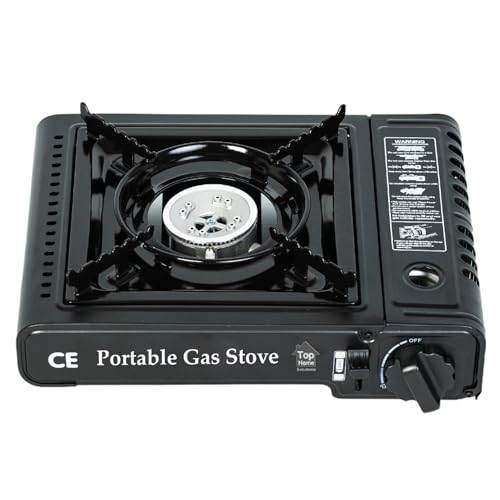 Top Home Solutions® Camping Stove - Portable Gas Stove Black With Carry Case, EN417 Compliant, Heat Control, Auto Ignition, Camping...