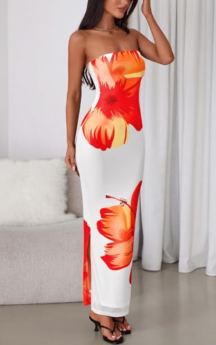 PRETTYGARDEN Strapless Bodycon Floral Maxi Summer Dresses for Women 2025 Elegant Classy Tube Top Cocktail Wedding Guest Dress4