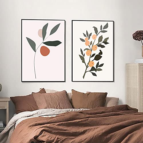 Tableau moderne visage de femme et fleur orange pour décorer un salon nordique