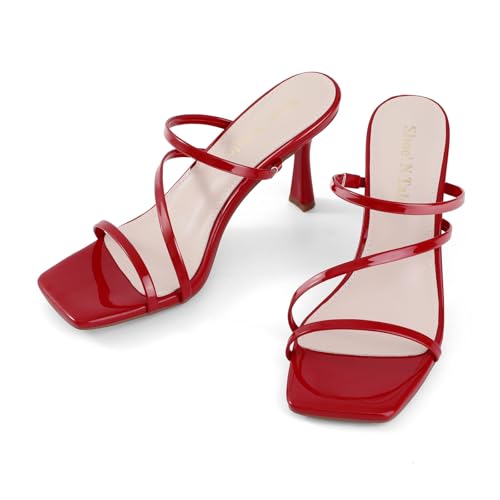 Image of Shoe'N Tale Strappy Kitten Heels For Women Stiletto Mules Square Open Toe Slip On Sandals