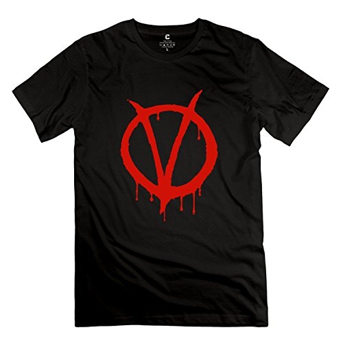 Gao-Tshirt Men's Black Short Sleeve V for Vendetta Logo 100% Cotton T-Shirt