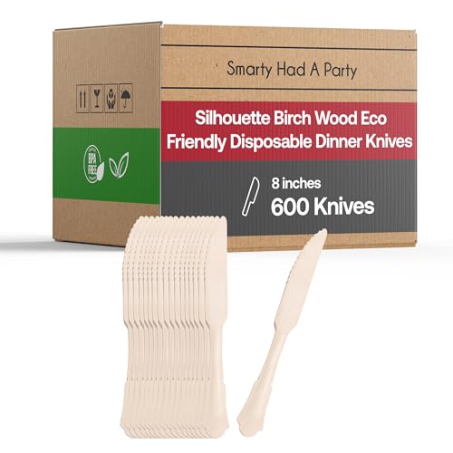 100% Compostable Disposable Knives 600 Pcs - Eco-Friendly Birch Wood Knives - 8