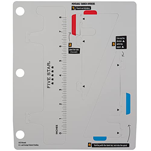 Five Star Rich Spiral Notebooks College Ruled With Moveable Tabbed Dividers - 1 Subject - 170 Sheets - 11" X 8-1/2" - Black, White, Gray - 3 Pack #TOP5