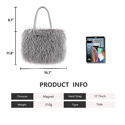 Image of Women's Fuzzy Tote Bag Curly Handbag Furry Shoulder Bag Large Plush Top Handle Purses Winter
