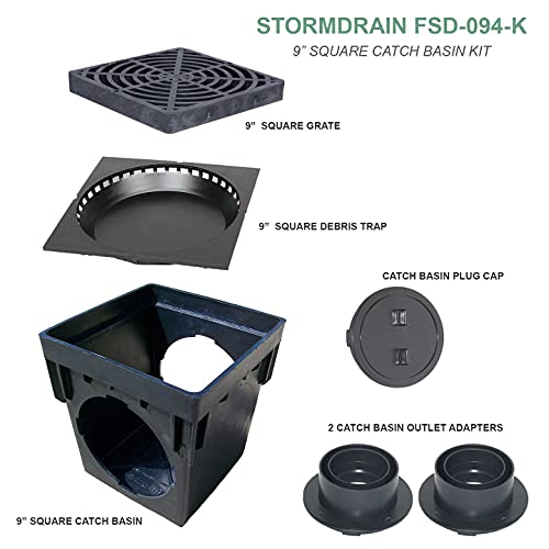 StormDrain 9-in Square Catch Basin Yard Drainage Kit with Debris Trap Black Grate - Thumbnail 3