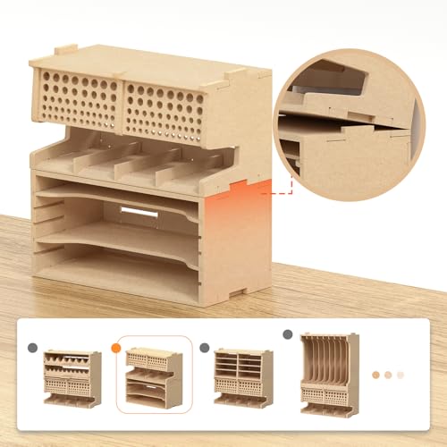 Image of Wooden Model Kit Tool Storage Rack with 100 Holes, Brush /Paint Organizer with MDF Material, Craft Supplies Storage, Brush /Tool Holder, Suitable for Tamiya /Gundam Tools, GK6