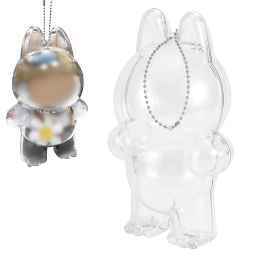 Protective Case for The Monsters Exciting Macaron Doll Protective Acrylic Display Case Decor with Keychain Clear Cover Box for Standing Figure Accessories