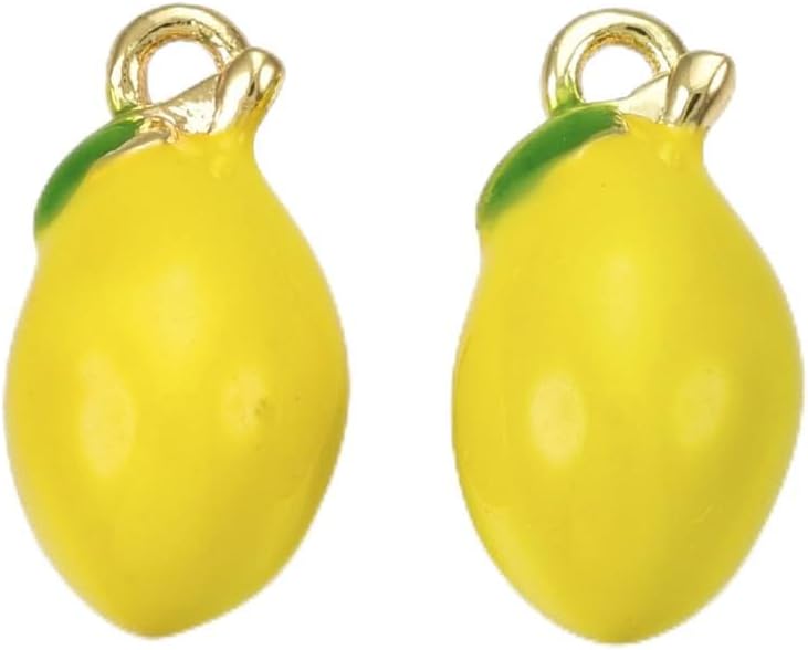 DanLingJewelry 50Pcs Yellow Lemon Charms for Jewelry Making Brass Enamel Charms with Loop 3D Brass Fruit Pendants for DIY Bracelets Necklaces Keychains