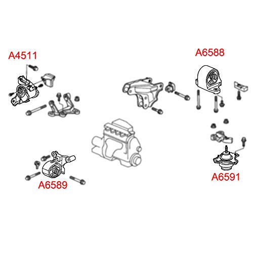Engine Motor &Transmission Mount Fits 2002 2003 2004 Honda Civic 1.7L Maual &Acura El 2002 2003 2004 2005 1.7L A6589 A4511 A6591 A6588 #TOP5