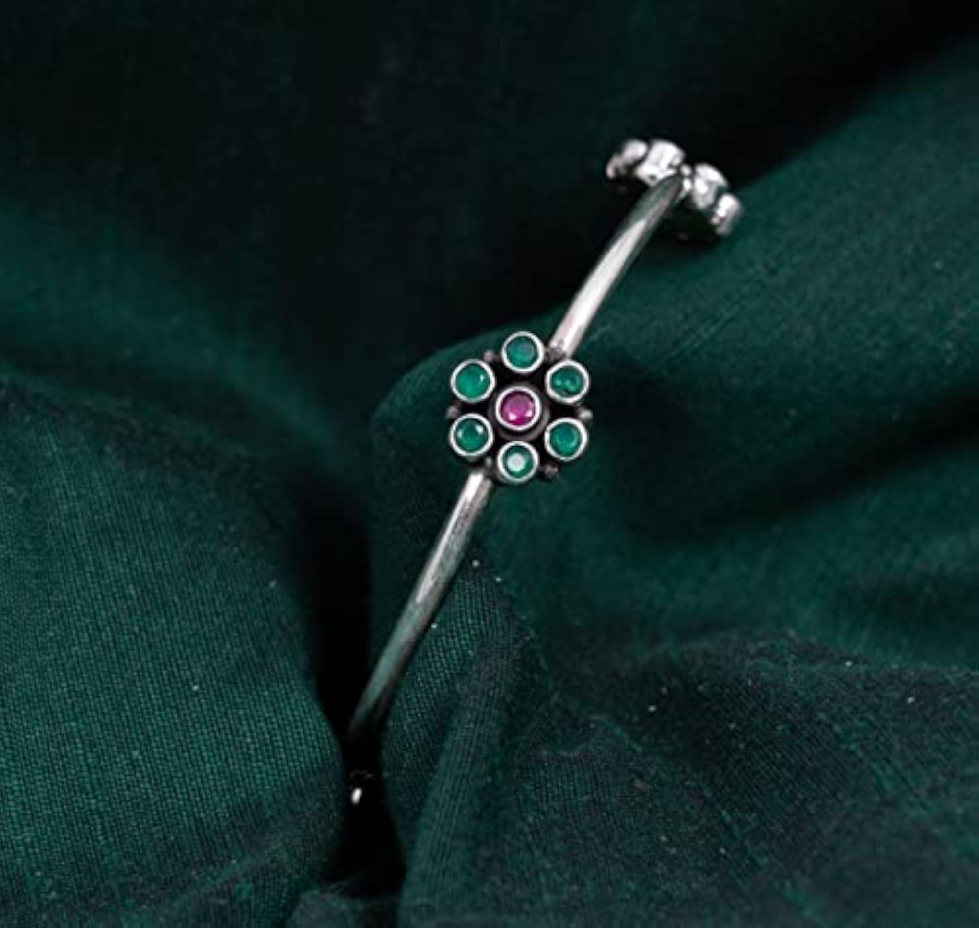Women's 925 Sterling Silver Bangle, Essence Jadau Flower Design