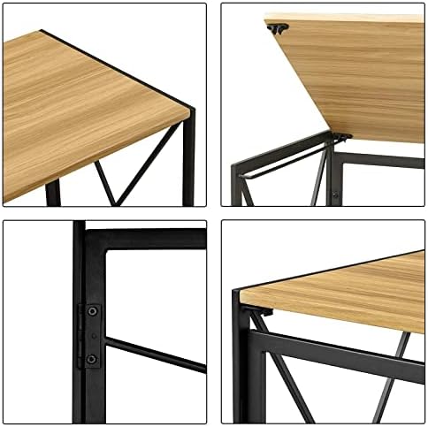 Folding Computer Desk, Foldable Office Desk, Gaming Desk No-Assembly PC Student Study Table, Laptop Desk for Home Bedroom Small Spaces Corner Wooden Kids Writing Desk Simple Style(100x50x72cm Wood)