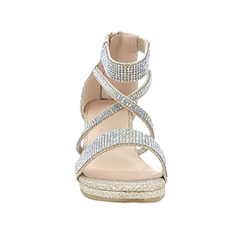 Image of ABSOLEX Girl's Toddler /Little Kid /Big Kid Cross Strappy Open Toe Rhinestone Dressy Low Heel Dress Up Pump Sandal
