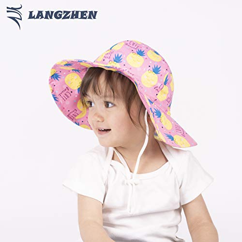 Langzhen Upf Beach Sun Protection Hat For Baby Girls Adjustable Toddler Kids Hat Wide Brim Summer Play Hat With Chin Strap(Pineapple,M: 1T-2T (50Cm /19.7")) #TOP2