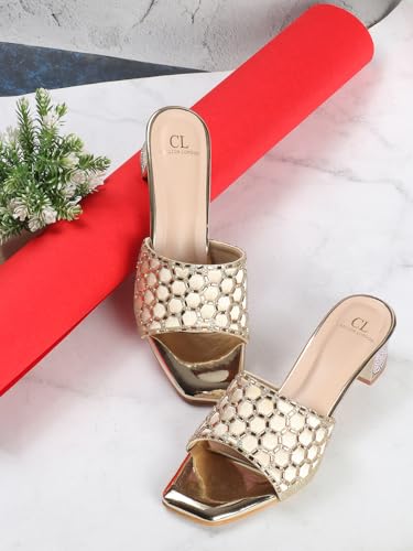 Image of Carlton London Women Stylish Fashion Embellished Ethnic Sandals for Outdoor, Party, Wedding and Holidays with Block Heels