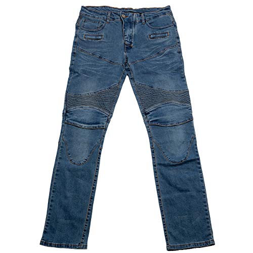 Motorcycle Riding Jeans Armor Racing Cycling Pants with 4 Knee Hip Protective Pads (L=32, Blue)