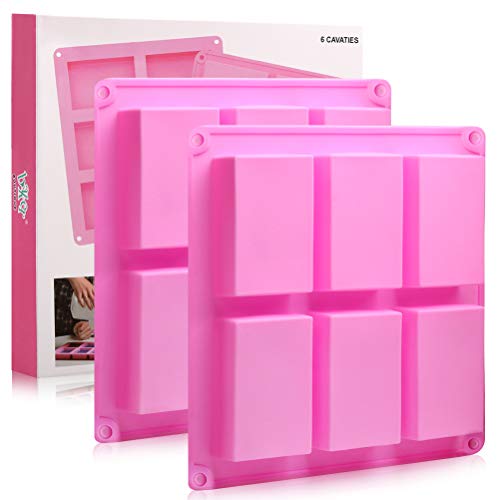 Silicone Soap Molds 2 Pack, 6 Cavities DIY Handmade Soap Moulds - Rectangle Cake Pan for Baking, Biscuit Chocolate Mold, Silicone Soap Bar Mold for Homemade Craft, Ice Cube Tray