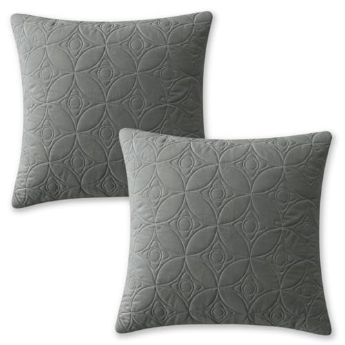 Image of HOKIPO 100% Leakproof Quilted Cushion Cover for Sofa 16x16 Inches, Set of 2, Dove Grey (AR-6280-DGRY*2)