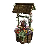 Relaxdays Zierbrunnen, bepflanzbarer Dekobrunnen, Gartendeko, Eimer & Kurbel, HBT 114 x 56 x 56 cm, Holzbrunnen, braun