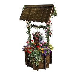 Charmant: Märchenhafter Holzbrunnen zur Zierde - Ansprechende Gartendekoration für den Außenbereich Outdoor: Dekobrunnen aus Tannenholz in Braun - Wetterfester Zierbrunnen für Vorgarten, Terrasse uvm Bepflanzbar: Brunnen mit Drainageloch ist als Blum...