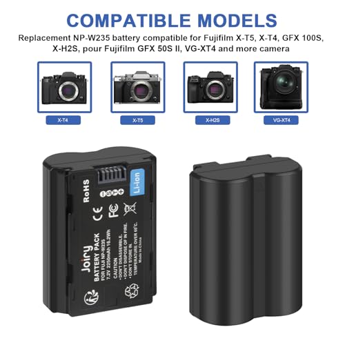 2 X NP-W235 Batería de Repuesto y LCD Cargador Dual Compatible con Fujifilm X-T5, X-T4, GFX 100S, X-H2S, für Fuji GFX 50S II, VG-XT4 (2 x 2250mAh Batterien) - imagen 2
