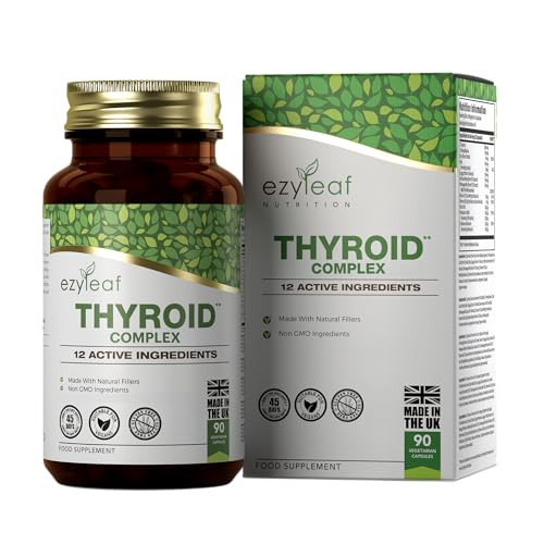 Ezyleaf Thyroid Complex | L Tyrosine Thyroid Support Supplement with Ashwagandha, Iodine, Zinc, Kelp, Sea Moss, Potassium Iodide, Guggul Extract & Selenium | 90 L-Tyrosine Capsules | UK ISO Certified