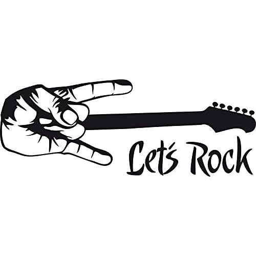 GRAZDesign Wandsticker Lets Rock - Wohnzimmer Deko Rockstar mit Gitarre - Wandtattoo Rocker-Zeichen Fingern Handzeichen / 105x40cm / 070 schwarz