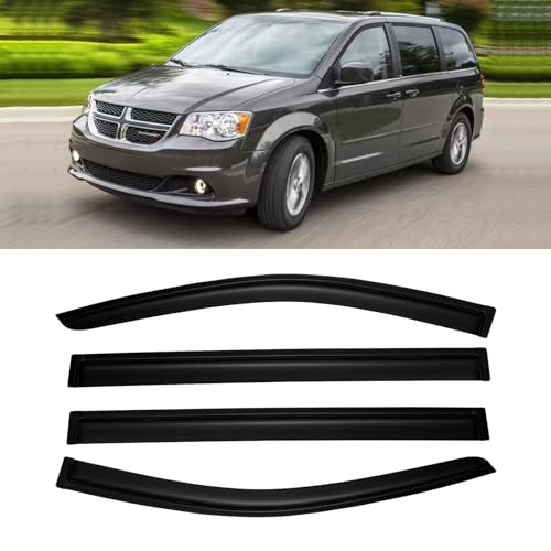 Image of Rain Guards Window Visor for 2008-2020 Dodge Grand Caravan Out-Channel | For 2008-2016 Chrysler Town & Country, Shields Vent Deflector Shade Wind Dark Smoke for Volkswagen Routan 09-14