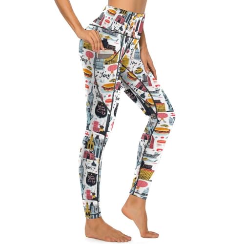 Pantalon de yoga avec poches imprimé New York pour le fitness urbain chic