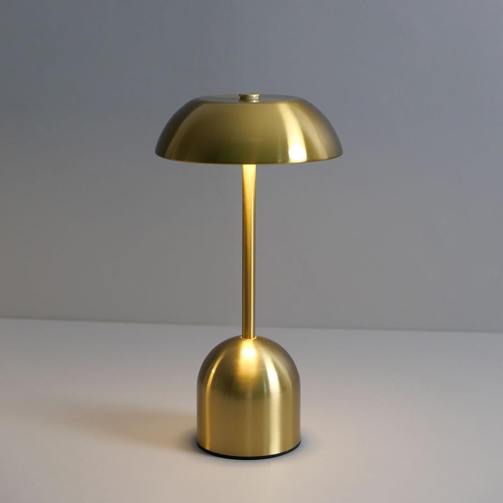 AoLa Rechargeable Mushroom Table Lamp Wireless, Dimmable Desk Lamp with Touch Control USB Rechargeable Battery Light 2000mAh, Cordless Bedside Lamp Mushroom Reading Lamp for Dining Room Bedroom,Gold