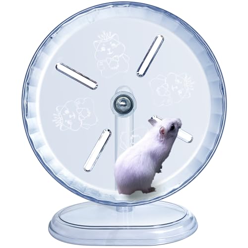 lazYYzal Silent Hamster Wheel, Super-Silent Hamster Exercise Wheels Accessories, Quiet Running Wheels, Adjustable Stand for Hamsters Mice Or Other Small Animals (Transparent, Ф 9.5 inch)