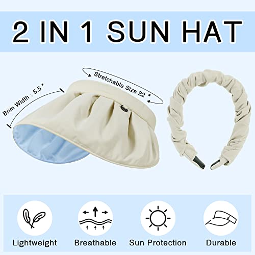 Sun Visors For Women Uv Protection Wide Brim Beach Hats Foldable Summer Packable Shell Hat Roll-Up Headband Pure Black #TOP1