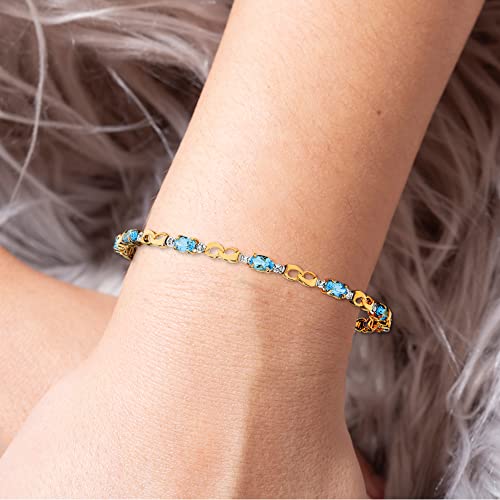 Jewelry Bliss 10K Yellow Gold Genuine Oval Blue Sapphire Or Blue Topaz Bracelet With Diamond Accent, Infinity Link Tennis Bracelet, April And December Birthstone Bracelet For Women, Valentine's, Mother's Day, 7 Inches #TOP4