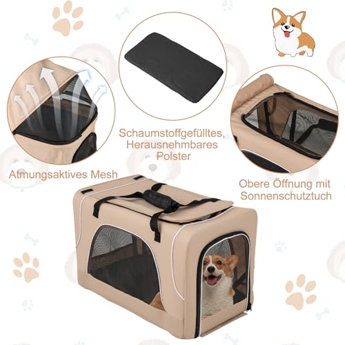 COSTWAY 3 in 1 Hundewagen, Hundebuggy 2 Etagen mit Netzfenstern & Taschen & Polstern, Oxford & Metall, Haustiere Buggy bis 16 kg, Hundebox Transporttasche klappbar, für Hunde Katzen Haustiere (Beige)