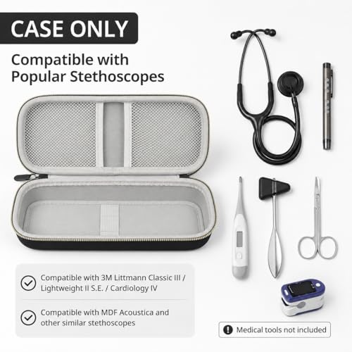 Image of ALKOO Stethoscope Case for 3M Littmann Classic III /Cardiology IV, BlackGold | for MDF Acoustica Stethoscopes, for Nurses, Doctors, Nursing School Essentials, Students, Clinic, EMS, Travel, Hard Bag Only