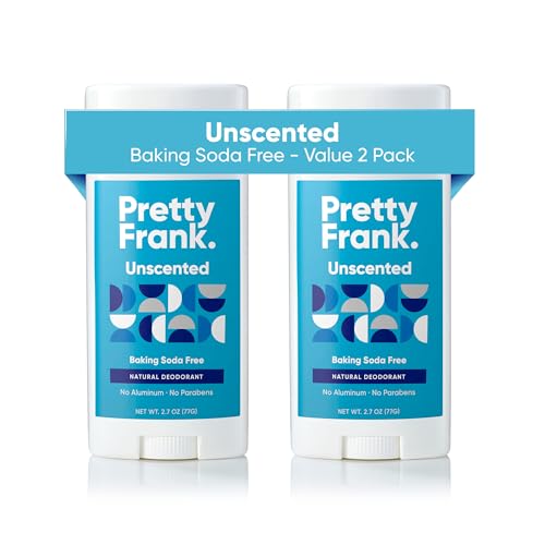 Pretty Frank Natural Aluminum-Free Deodorant Stick Baking Soda-Free Unscented (2-Pack) | Sensitive Skin Friendly Effective Odor Control for Women & Men Organic Ingredients No Added Fragrance