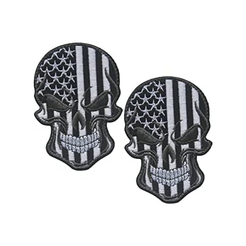 2 PCS AliPlus USA American Flag Patches Skull Patches Embroidered Tactical Military Morale Patch Hook and Loop(Black) Cover
