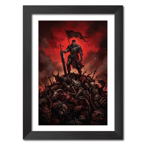 Image of TenorArts Guts Poster Berserk Anime Laminated Photo Frame Painting with Matt Finish Black Textures (12inches x 9inches)