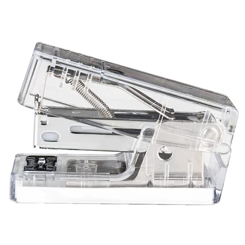 GZBABY mini grapadora transparente con 640 grapas, grapadora pequeña para 25 páginas, grapadora de colores para la oficina, la escuela y el hogar (transparente)