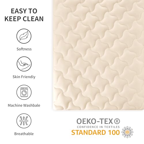 SLEEP ZONE Mattress Pad Twin Size, Elastic Fitted Mattress Protector for Kids, Deep Pocket 8~21 inch Mattress Topper, Machine Washable, Microfiber, Easy Care (Beige, Twin)