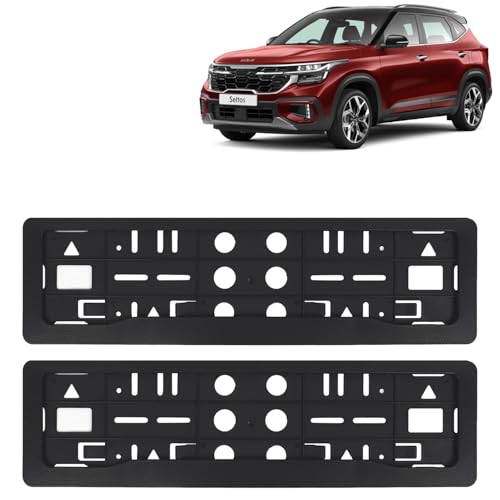 Image of KINGSWAY Seltos Car Number Plate Frames for All 2023 Onwards Models of Kia Car Registration Plate Holders, Black Licence Plate Covers (Front and Rear), Universal Size 51.5 x 14.5 cm