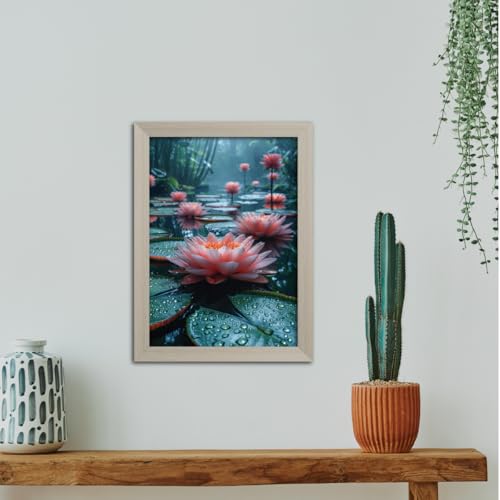 Image of TenorArts Lotus Flower Photo Frame Vastu Positivity Lucky Wall Painting Aesthetic Art Frames with White Wooden Texture for Living rooms Office Bedroom - Wall Painting /Hangings (12inches x 9inches)