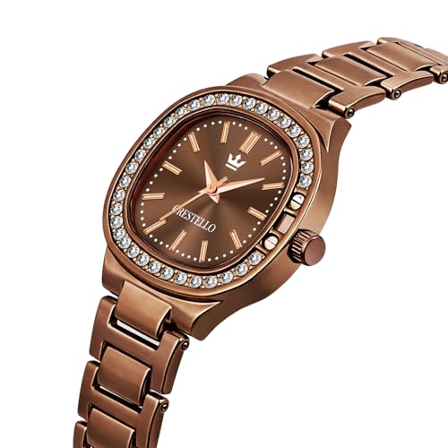 Image of CRESTELLO Brown /Rose Gold /Silver Plated Bracelet Analog Wrist Watch for Women (Brown /Rose Gold /Silver Dial) | 1 Year Warranty* | CR-JWL362-PT