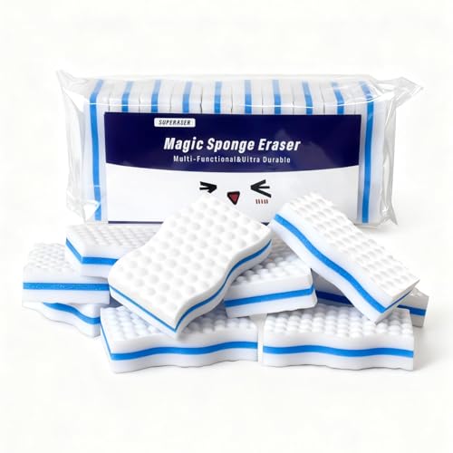 Image of Magic Sponge Eraser, 3X Density Melamine Cleaning Sponges, 24 Pack | Long-lasting melamine sponges clean kitchen, bathroom, floors, walls and furniture with water only.