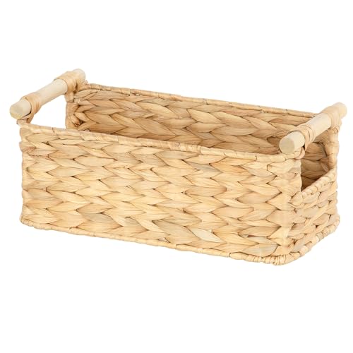Ezvsevuo Cesta Mimbre - Cestas de Mimbre Decoración - Cestas de Almacenamiento con Asas - Caja para Baño, Cocina o Decoración del Hogar - 30 x 13 x 15 cm